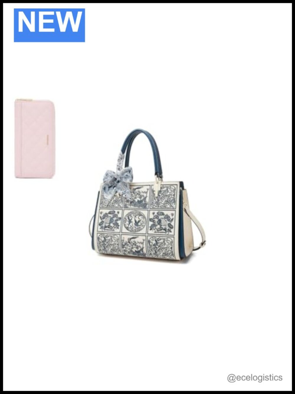 Leather Tote Bag and Wallet Set with Embroidery for Women